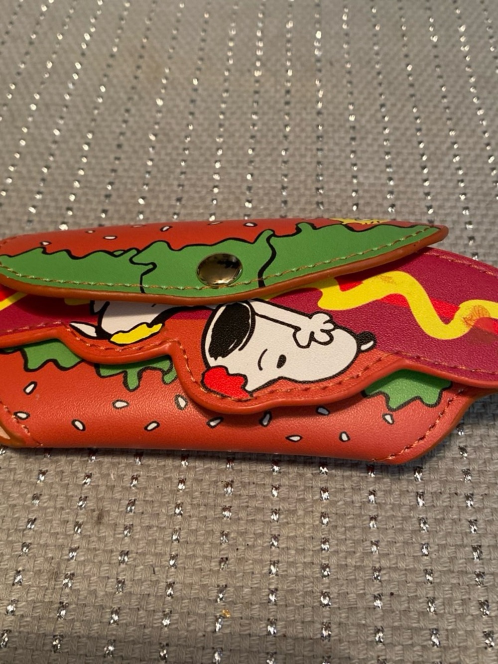 Snoopy Hot Dog Themed Card & Key Holder - Orange/Green/Pink